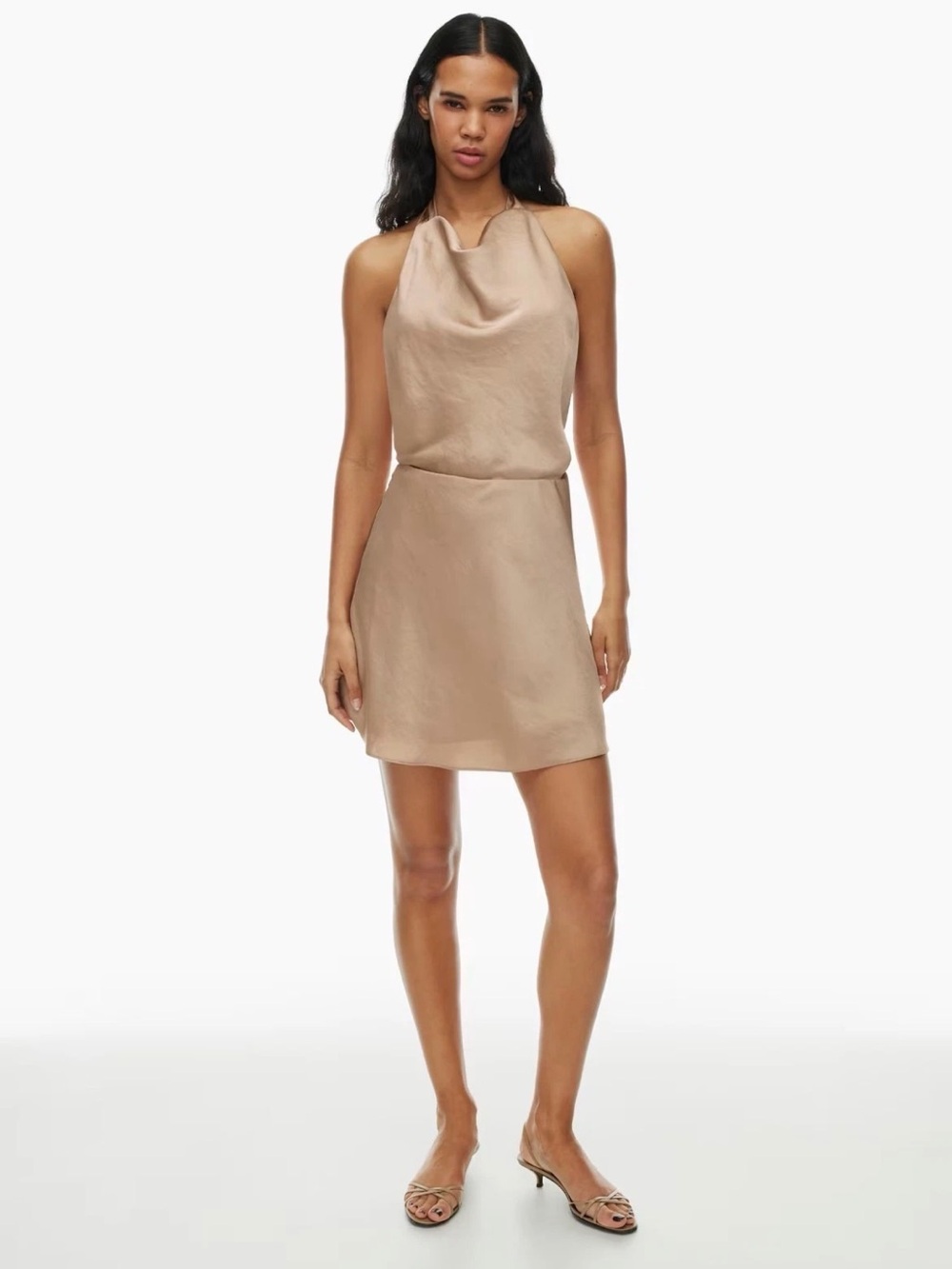 NWT Wilfred Feya Satin Cowl Neck Mini Dress Halter Aritzia Marmont Beige